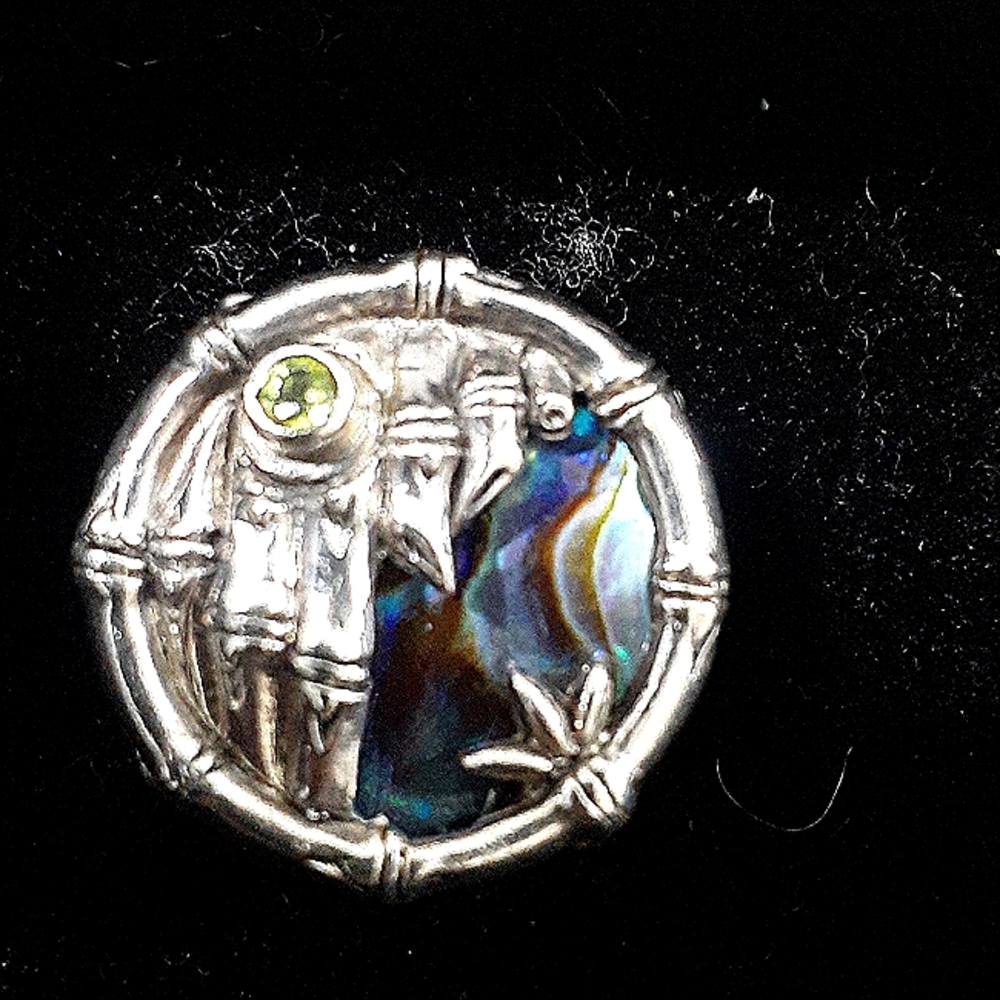 STERLING SILVER ABALONE BAMBOO RING WITH STONE